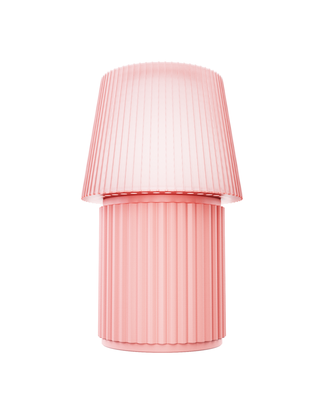 Kono Blush table lamp by Lempori with a ribbed flared shade and cylindrical base on a white background.