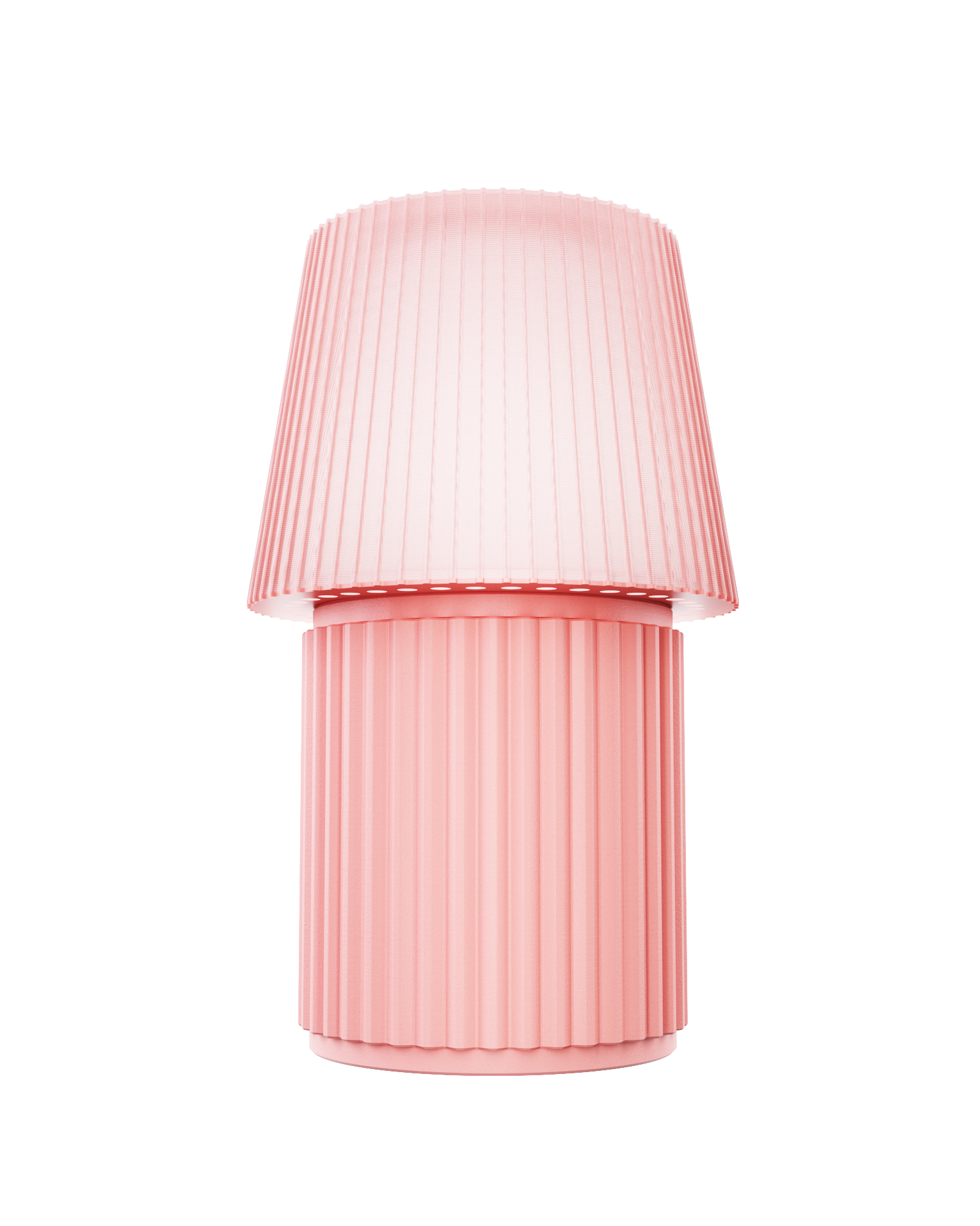 Kono Blush table lamp by Lempori with a ribbed flared shade and cylindrical base on a white background.