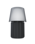 Kono Graphite table lamp by Lempori with a ribbed fluted base and matching shade on a white background.