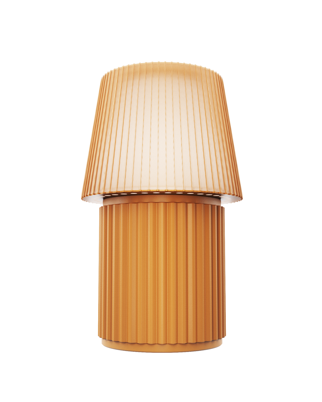 Kono Honey table lamp by Lempori with a ribbed fluted base and matching shade on a white background.