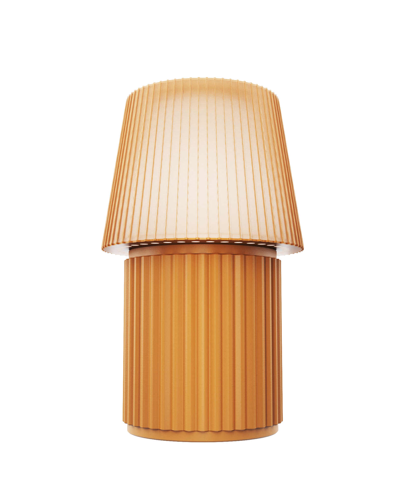 Kono Honey table lamp by Lempori with a ribbed fluted base and matching shade on a white background.