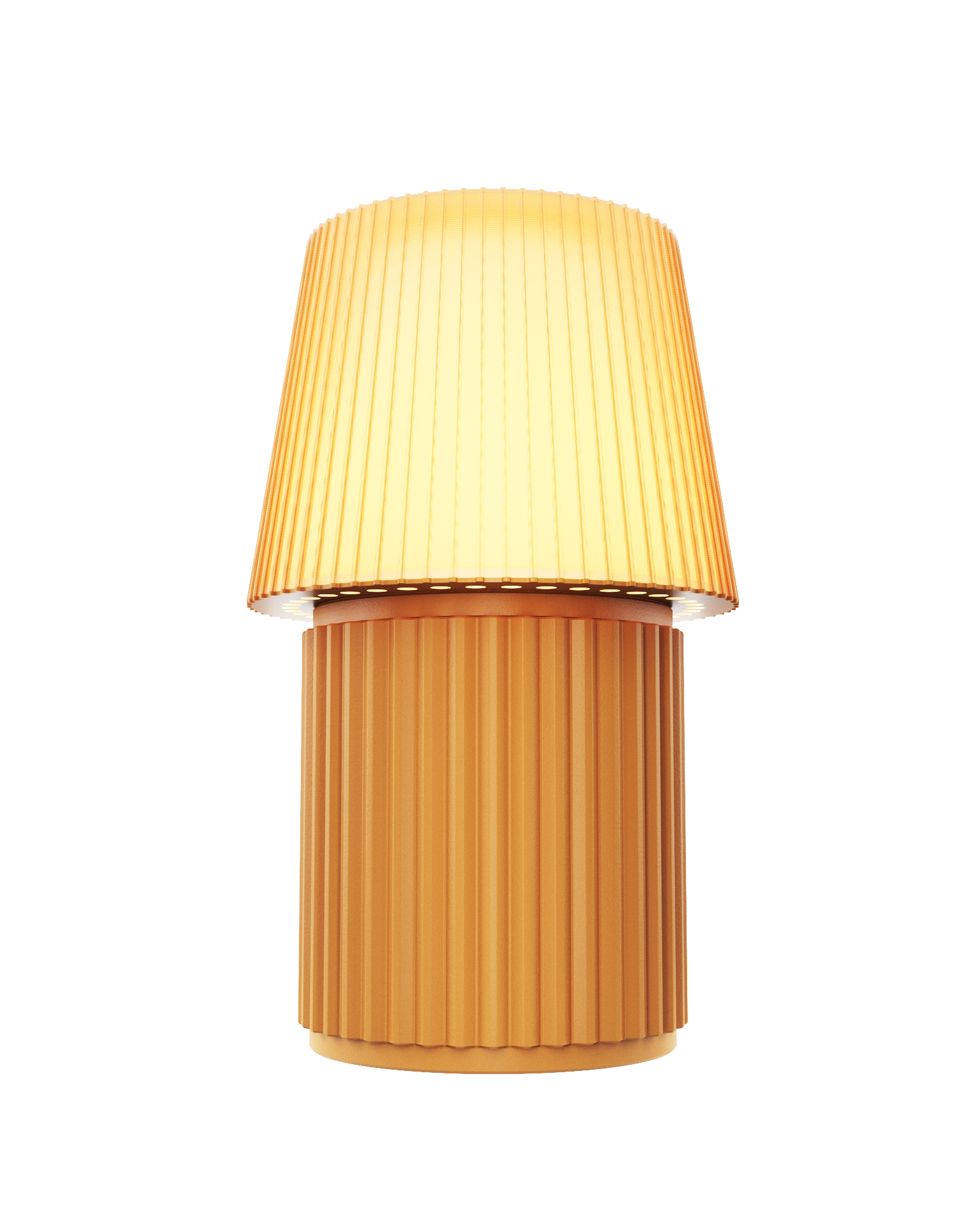 Kono Honey table lamp by Lempori illuminated with warm white LED light on a white background.
