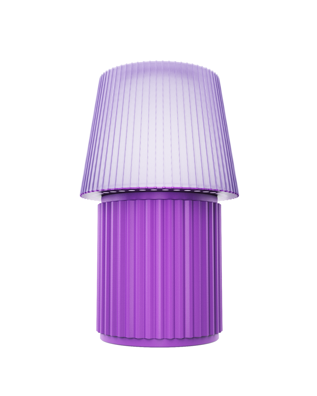Kono Lavender table lamp by Lempori with a ribbed fluted base and matching shade on a white background.