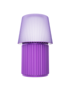 Kono Lavender table lamp by Lempori with a ribbed fluted base and matching shade on a white background.