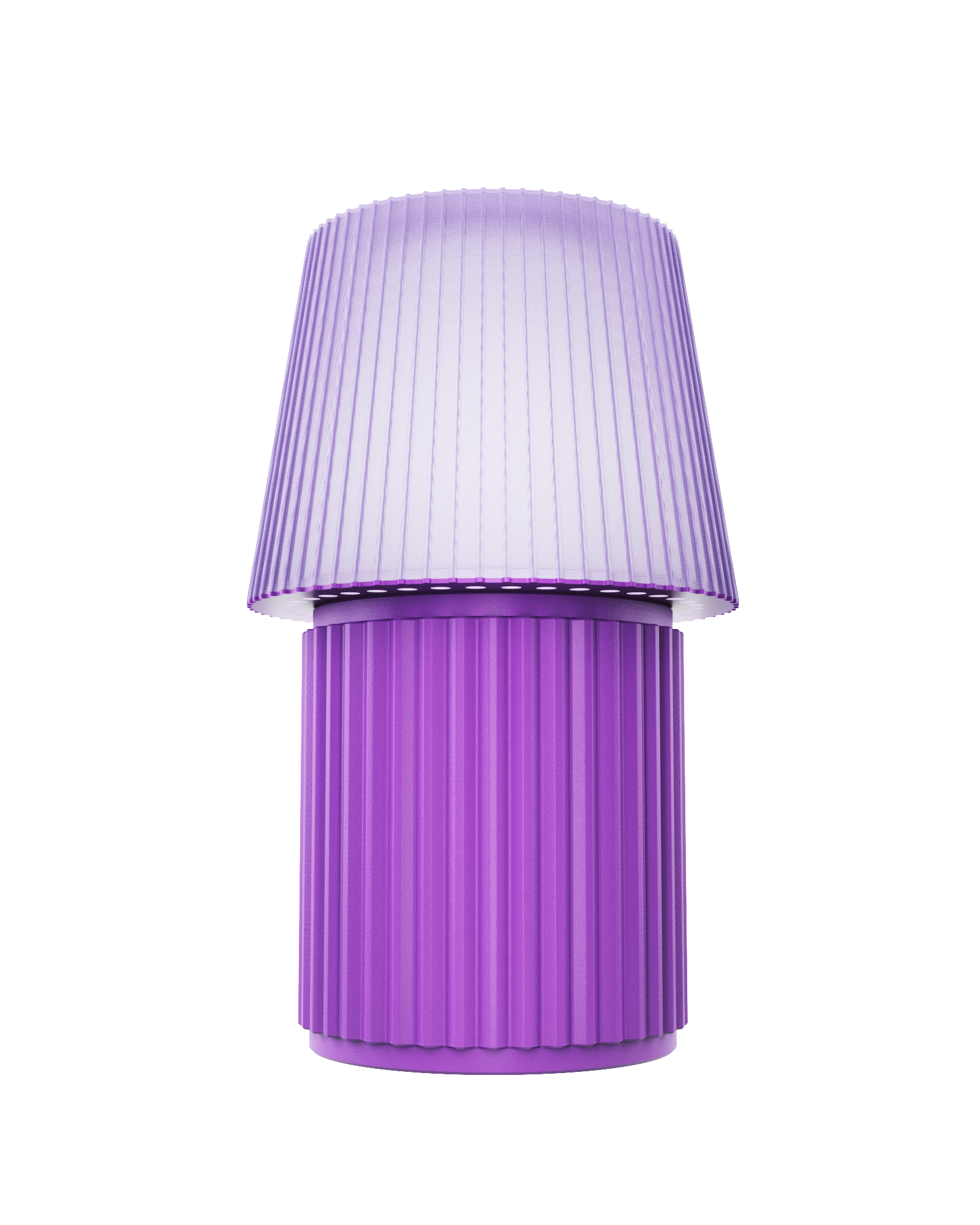 Kono Lavender table lamp by Lempori with a ribbed fluted base and matching shade on a white background.