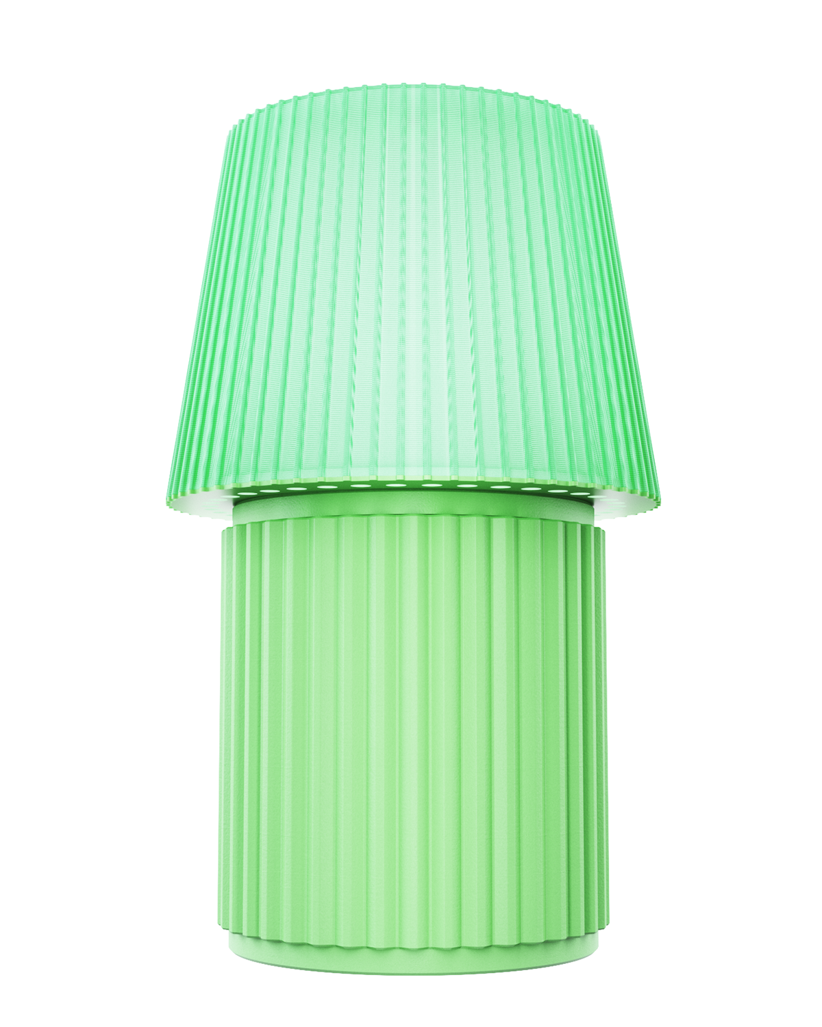 A mint green ribbed table lamp with a flared shade and cylindrical base, shown against a plain white background.