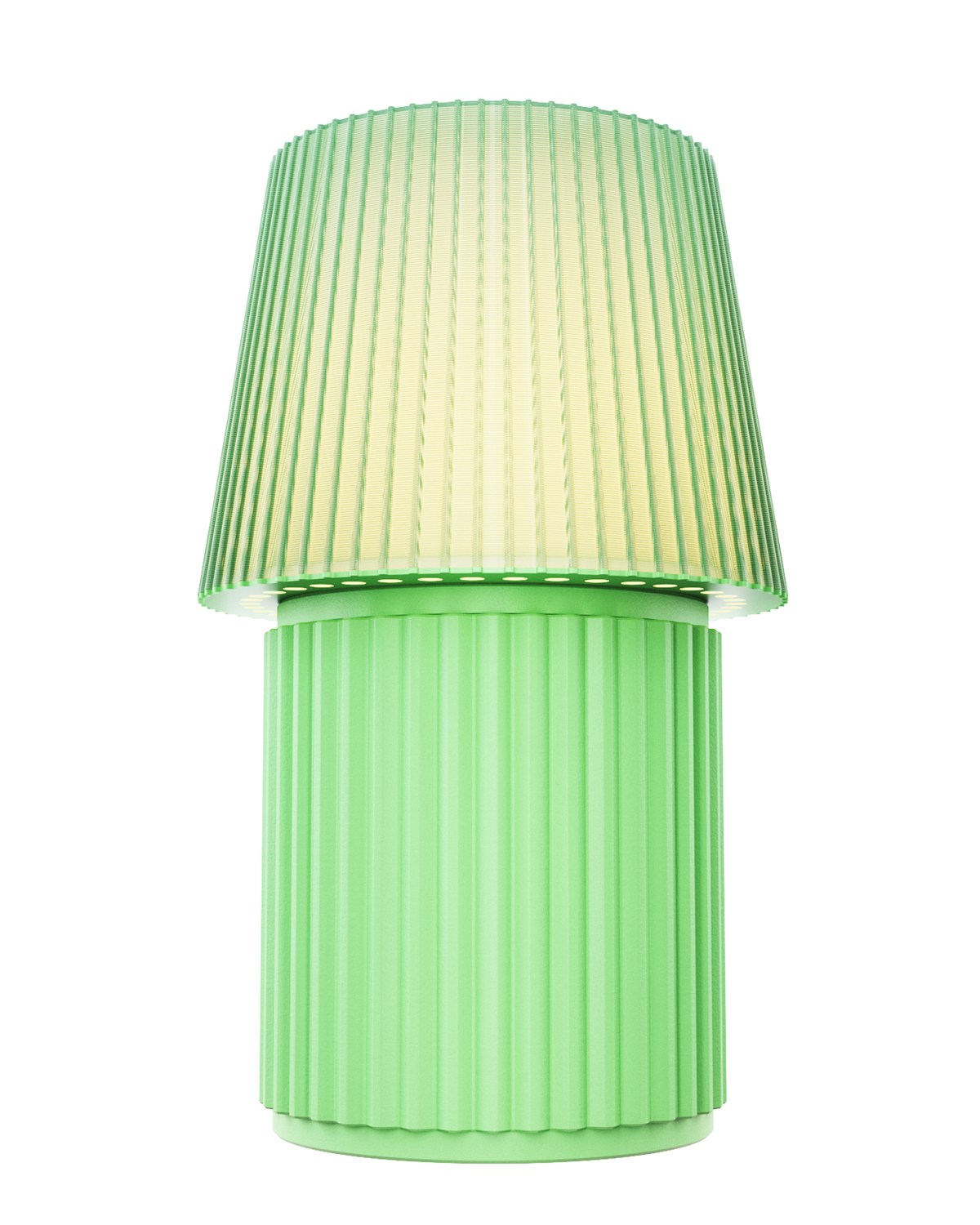 A modern table lamp with a ribbed cylindrical base and matching pleated shade, shown in a light mint green color against a plain white background.