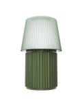 Kono Moss table lamp by Lempori with a ribbed fluted base and matching shade on a white background.