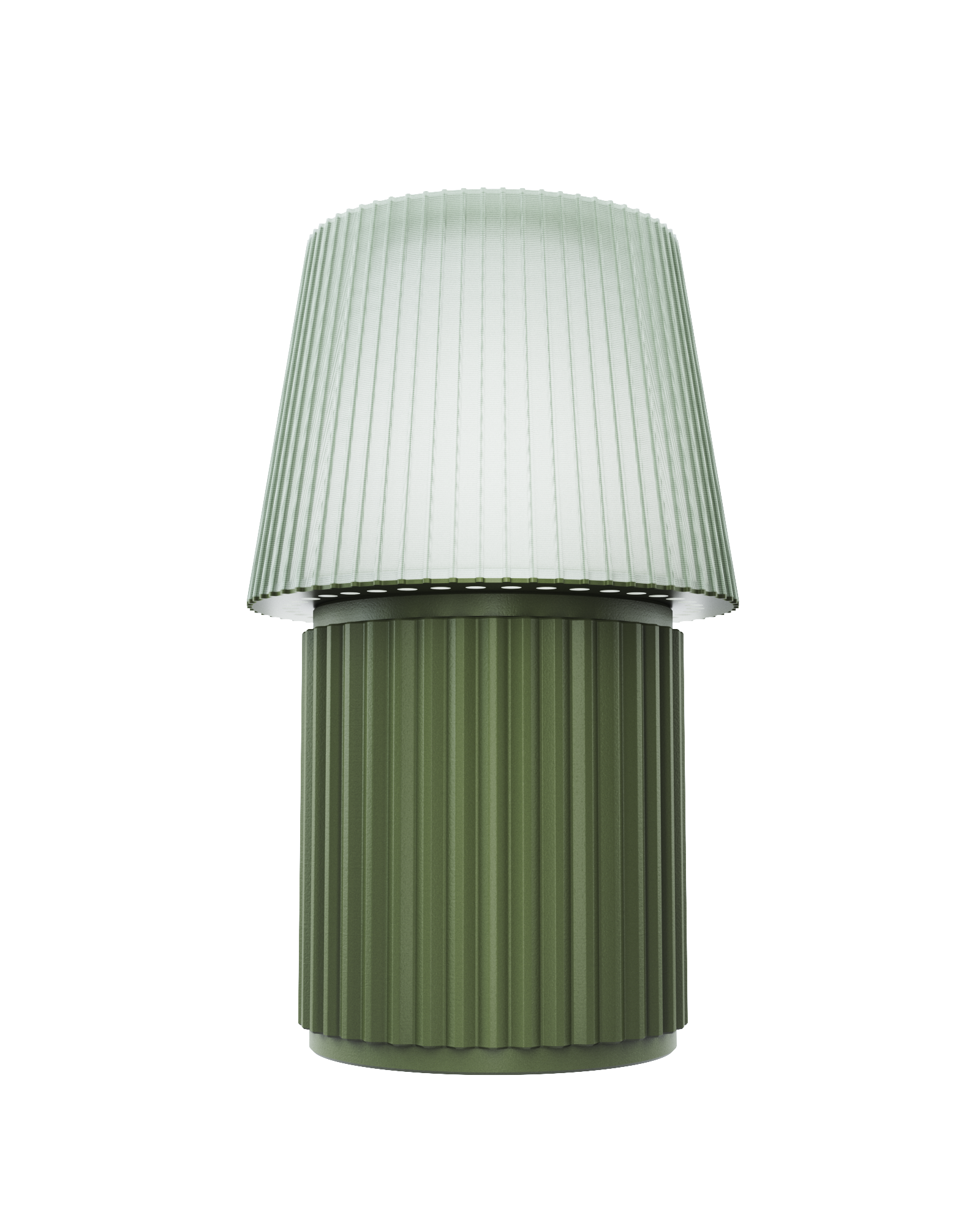 Kono Moss table lamp by Lempori with a ribbed fluted base and matching shade on a white background.