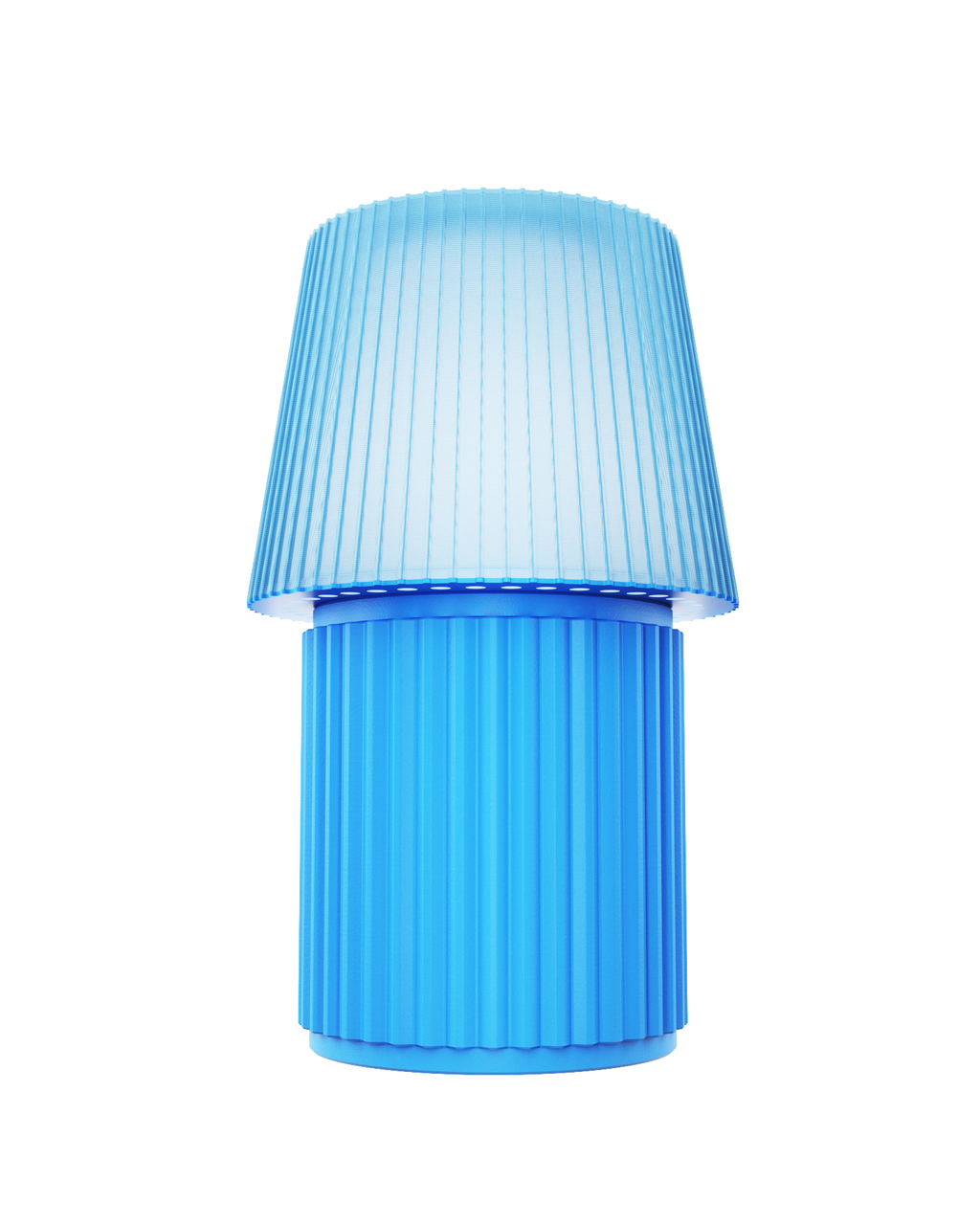 Kono Sky table lamp by Lempori with a ribbed fluted base and matching shade on a white background.