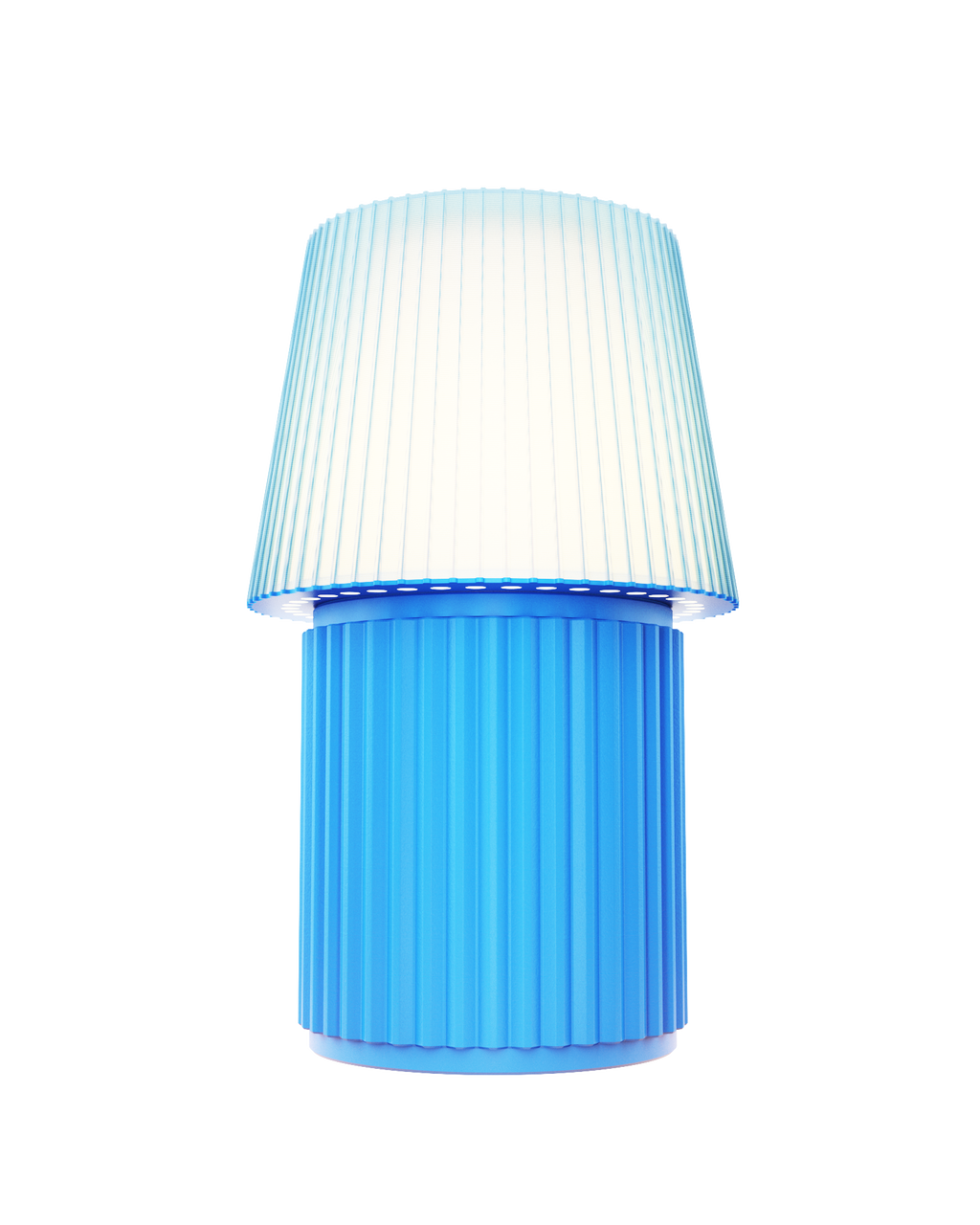 Kono Sky table lamp by Lempori illuminated with warm white LED light on a white background.