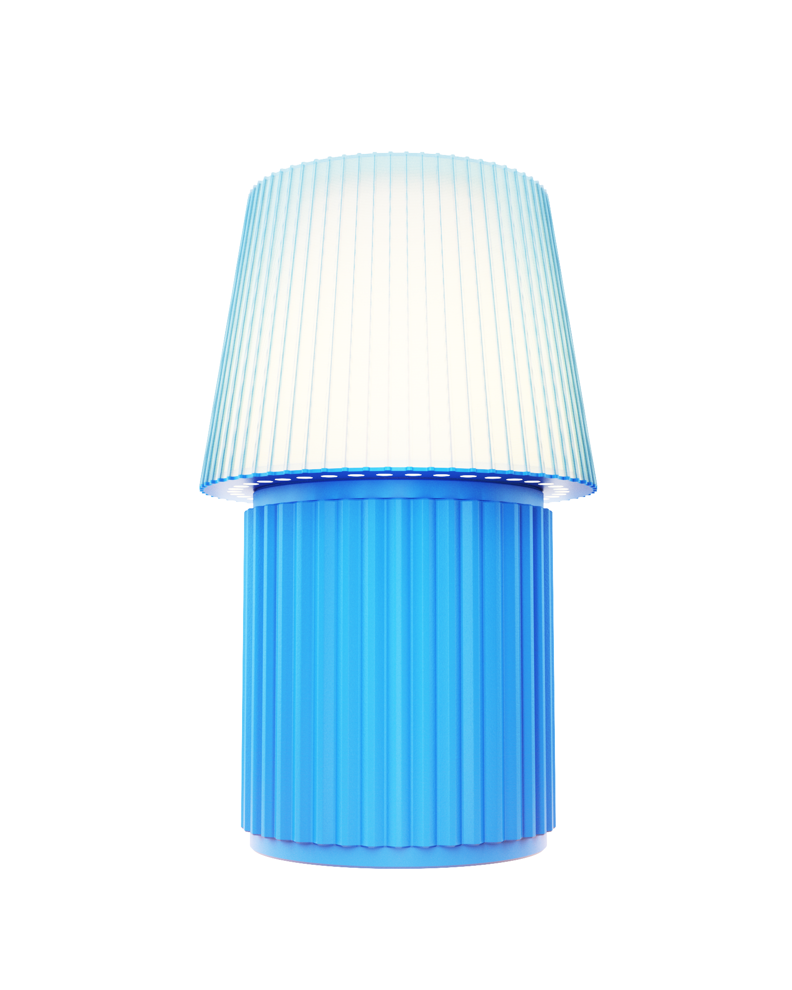 Kono Sky table lamp by Lempori illuminated with warm white LED light on a white background.